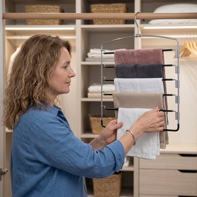 Cintre pantalon textiles rangés
