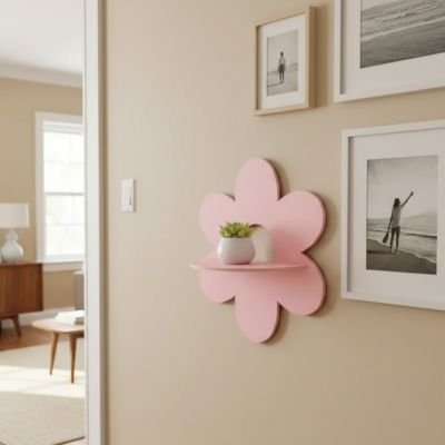 Etagere bois fleur rose decorative 