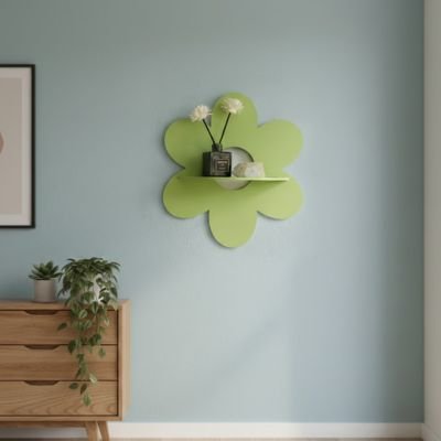 Etagere bois fleur verte