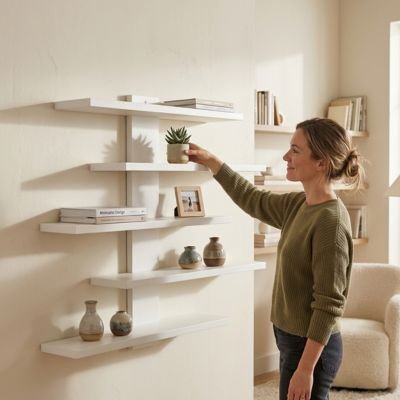 Etagere murale bois blanche déco ordonnée