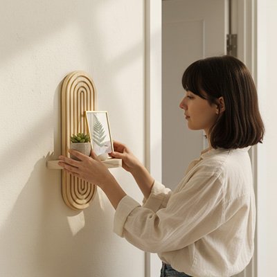 Etagere murale bois mise en place