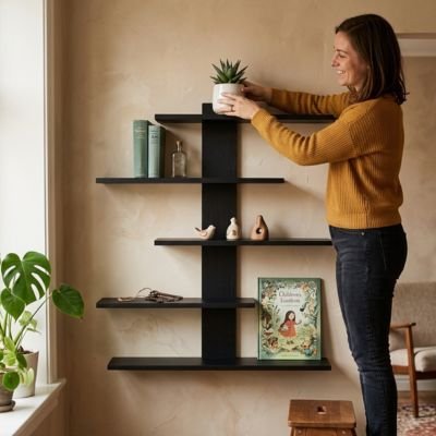 Etagere murale bois noire plante posée