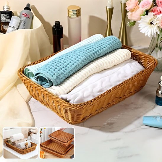 panier osier rangement serviettes de bain