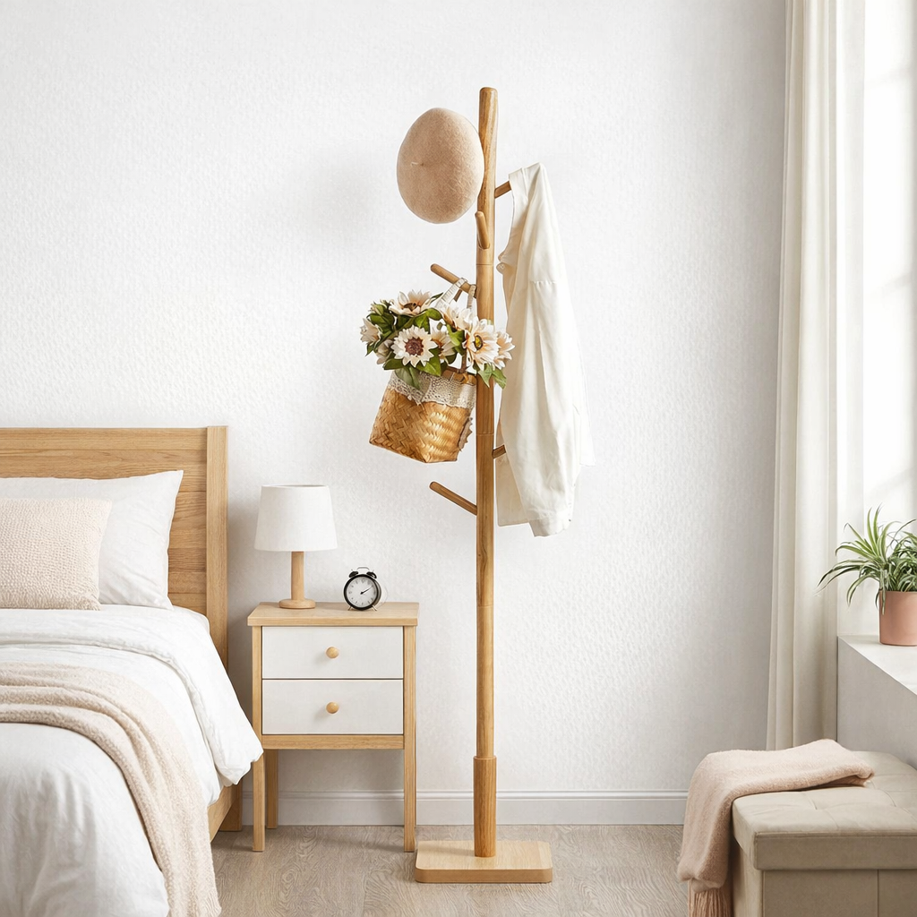 porte manteau sur pied bois minimaliste bois clair