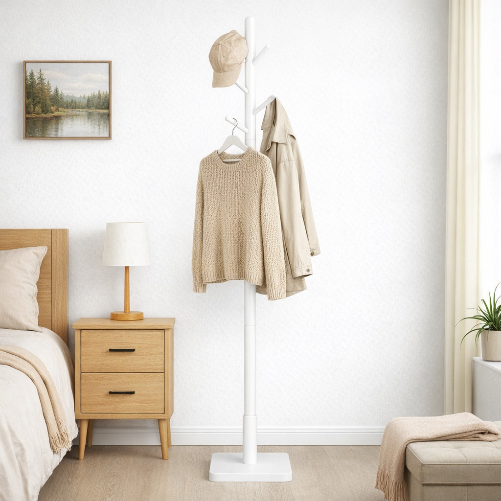 porte manteau sur pied bois variante en blanc