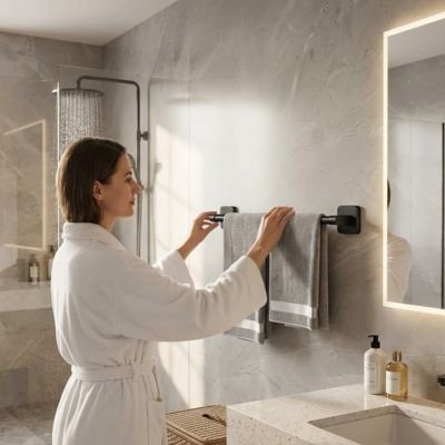 Porte serviette mural salle de bain accrochage facile