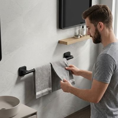 Porte serviette mural salle de bain rangement