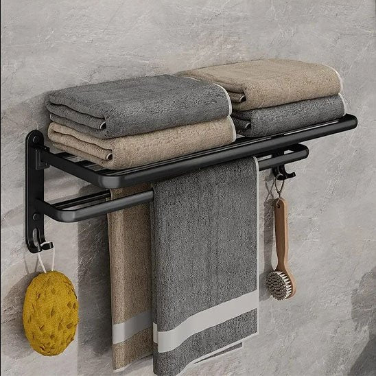 Porte serviette salle de bain double barre avec rangement