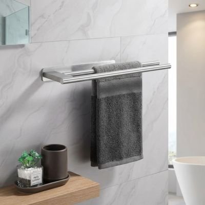 Porte serviette salle de bain gris double accroche décors parfait