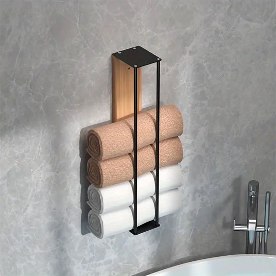 Porte serviette salle de bain mural en vertical quatre serviettes