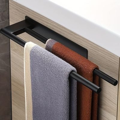Porte serviette salle de bain noir avec deux serviettes